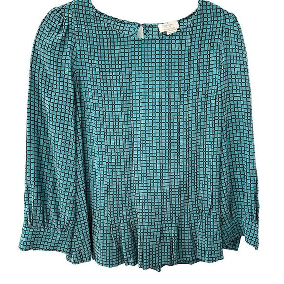 Kate Spade New York Women's Green Check Pleated Blouse Size 10 by measurement - Picture 1 of 11